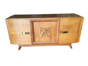James Mont Style Sideboard W/ Carved Art Sculpture