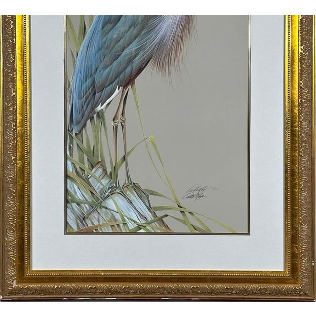 Late 20th Century Late 20th Century Art LaMay Signed Limited Edition Bay Blue Heron Gold Gilt Framed Giclee For Sale - Image 5 of 14
