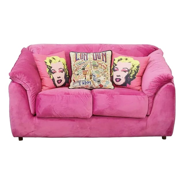 Fuchsia Pink Velour Upholstered Designer Love Seat- Sofa For Sale