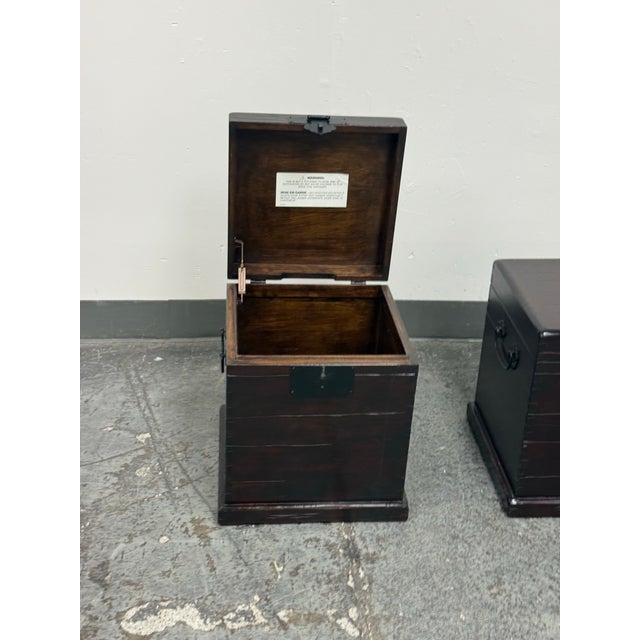 Industrial Pottery Barn Emmett Zen Brown Trunk Side Tables, Pair For Sale - Image 3 of 12