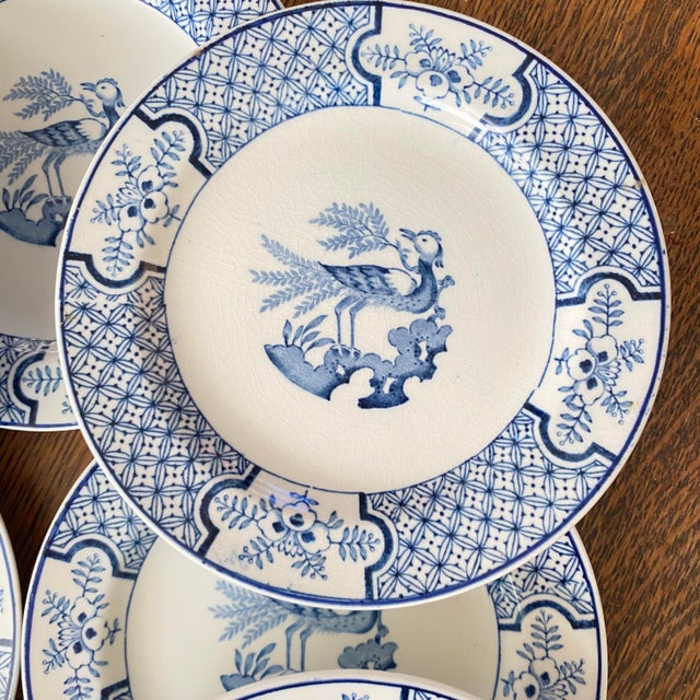 Antique Blue & White Transferware Bread Plates by Wood & Sons Made in England "Yuan" Pattern - Set of 8 For Sale In Sacramento - Image 6 of 9