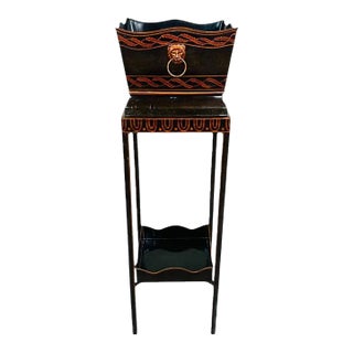 Maitland Smith Regency Style Black & Gold Tole Metal Planter or Plant Stand For Sale