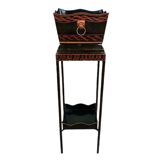 Maitland Smith Regency Style Black & Gold Tole Metal Planter or Plant Stand For Sale