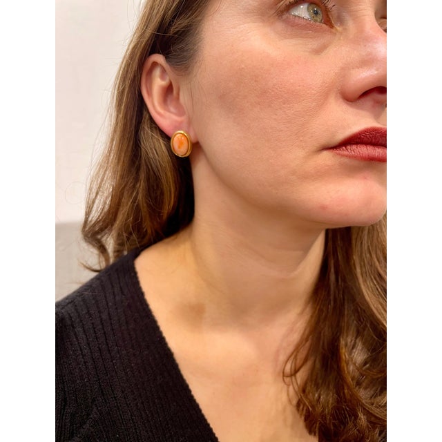 Natural Pink Coral Simple Stud Earring in 14 Karat Yellow Gold For Sale - Image 13 of 18