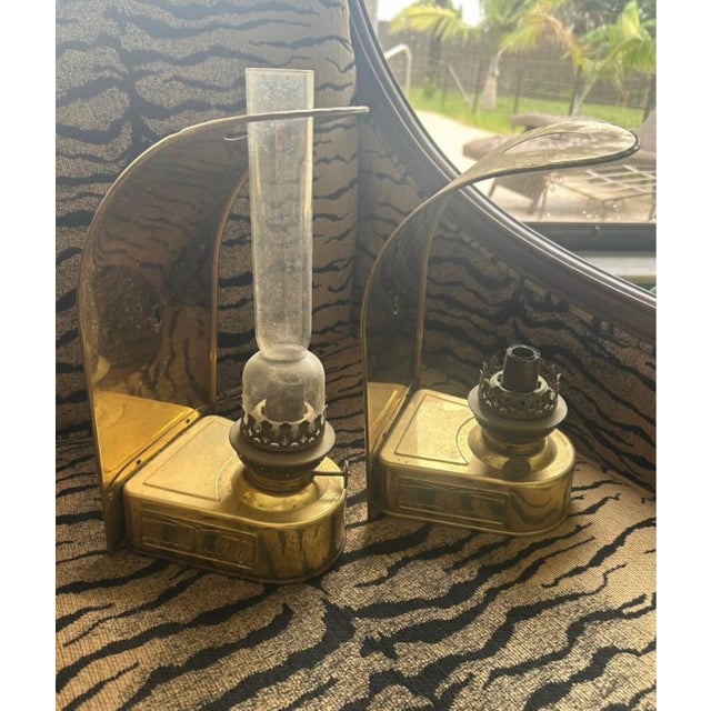 Nautical Vintage Den Haan Rotterdam d.h.r. Holland Brass Nautical Wall Oil Lamps – Pair For Sale - Image 3 of 8
