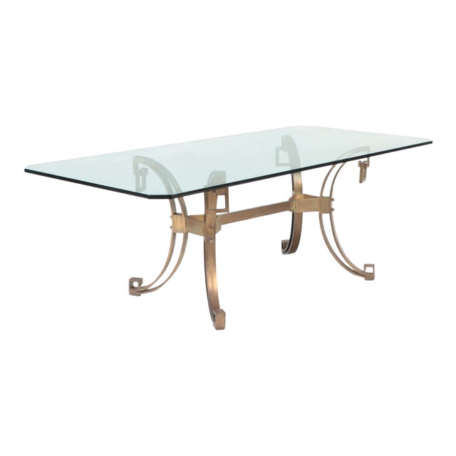 French Modern Solid Bronze Dining Table Having a Glass Top C 1940. For Sale