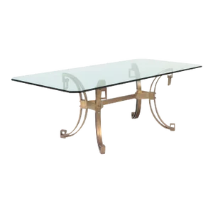 French Modern Solid Bronze Dining Table Having a Glass Top C 1940.