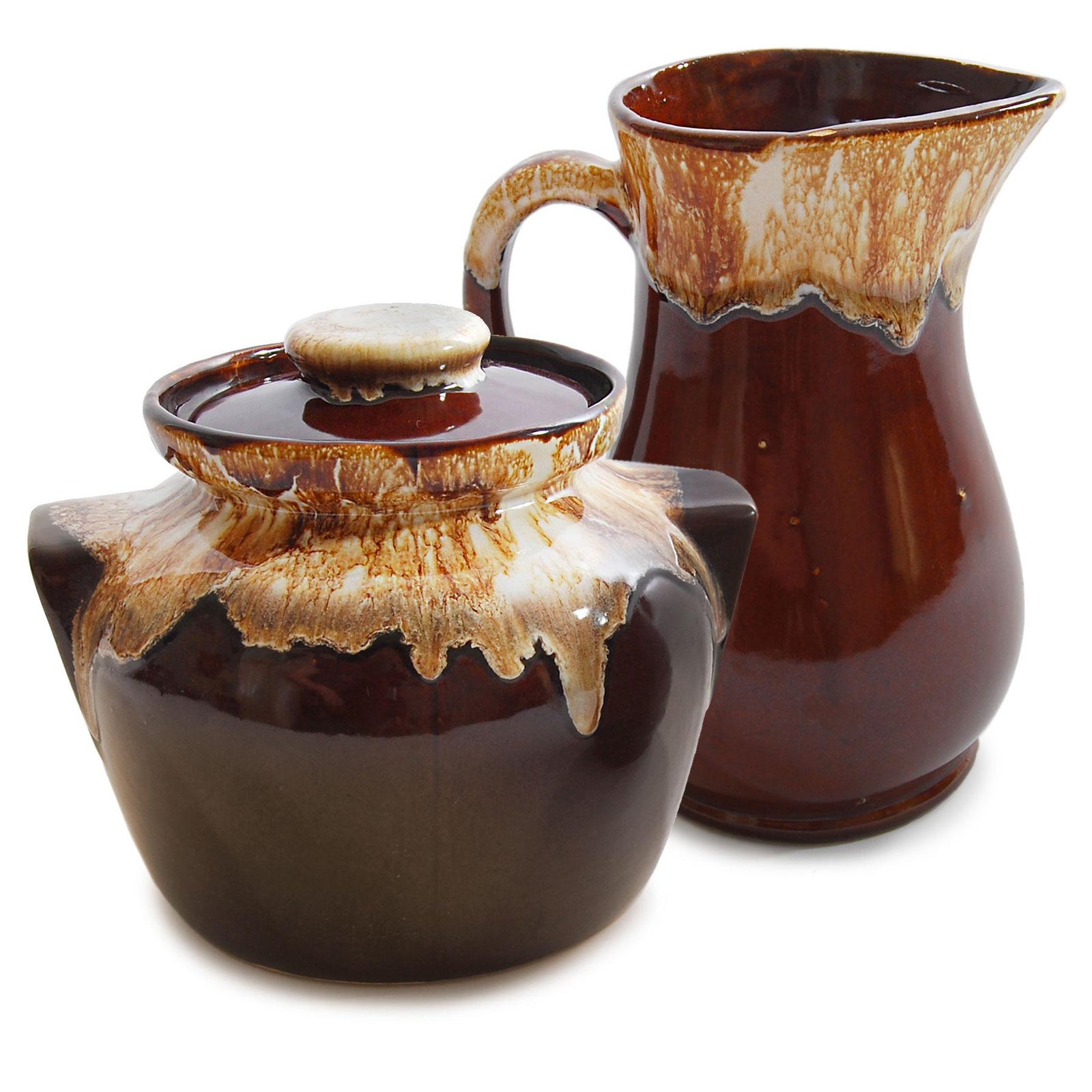 Roseville USA Brown Drip Glaze Jar & Pitcher Chairish