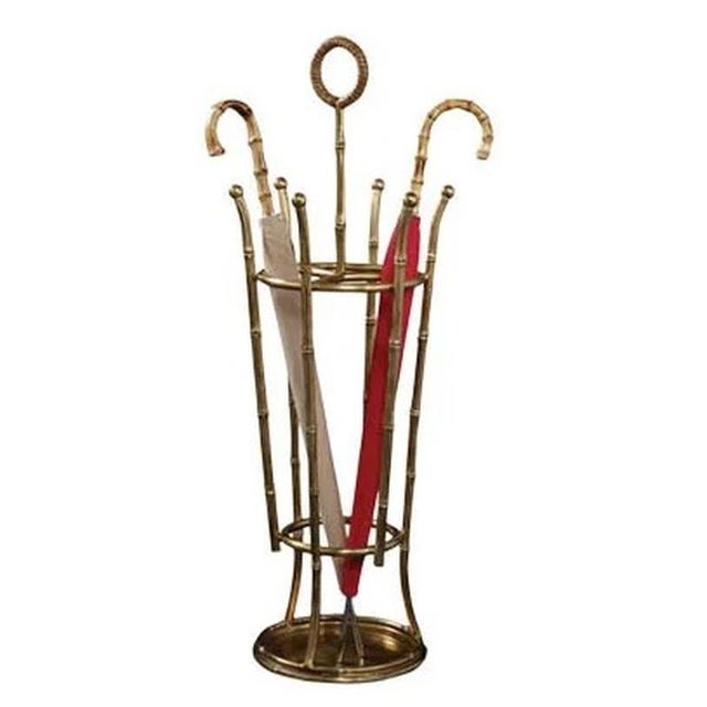 Brass Umbrella Stand with Rattan Accent by Maitland-Smith For Sale - Image 4 of 5
