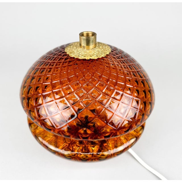 Glass and Brass Table Lamp from Jablonec Glassworks, Former Czechoslovakia, 1960s For Sale - Image 4 of 11