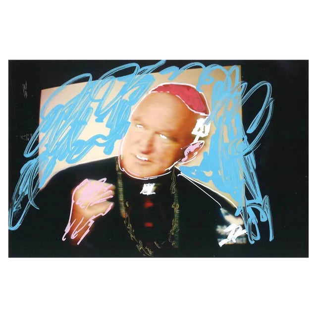 Mario Schifano, The Cardinal, Mixed Media on Photograph, 1990s For Sale