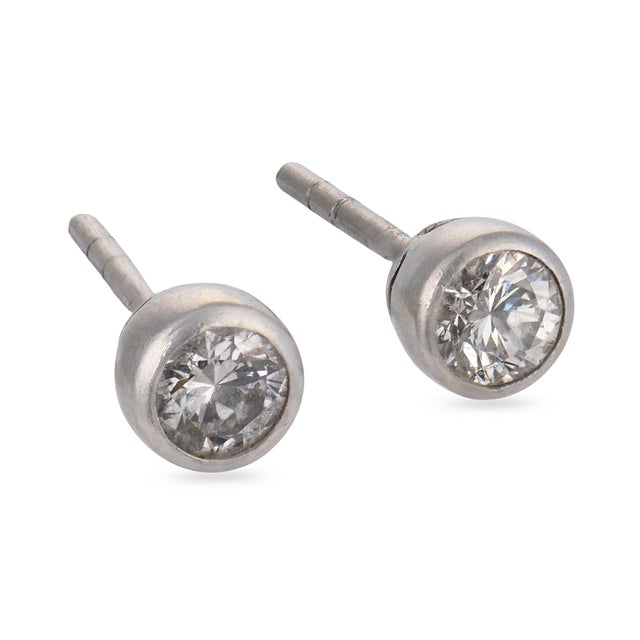 Contemporary Vintage Diamond Platinum Bezel Stud Earrings, A Pair For Sale - Image 3 of 5