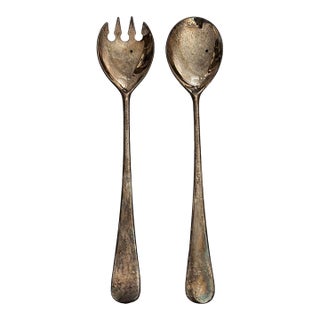 Italian Silver Plate Salad Servers, a.e.p. Zinc Italy, Mid-Century For Sale
