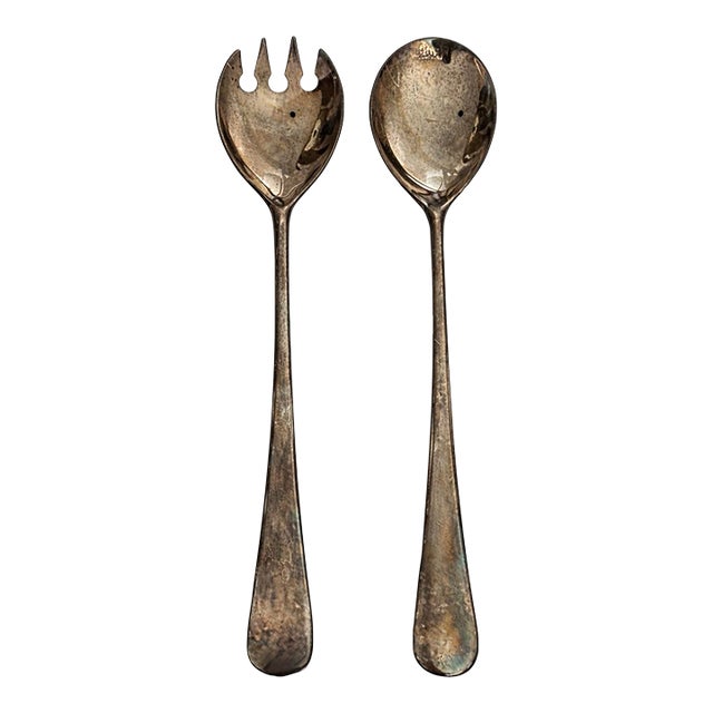 Italian Silver Plate Salad Servers, a.e.p. Zinc Italy, Mid-Century For Sale