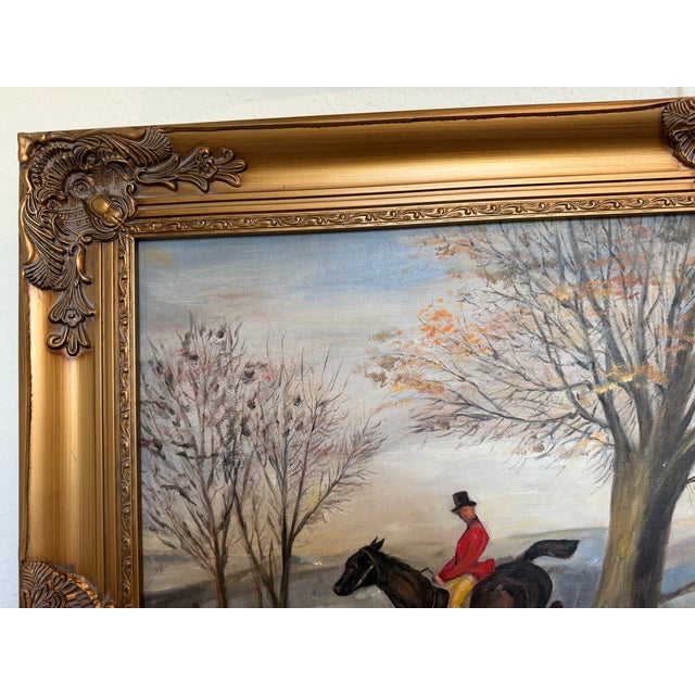 Large Fox Hunting Oil Painting Horse Rider Equestrian Scene English Sporting Art For Sale - Image 4 of 7