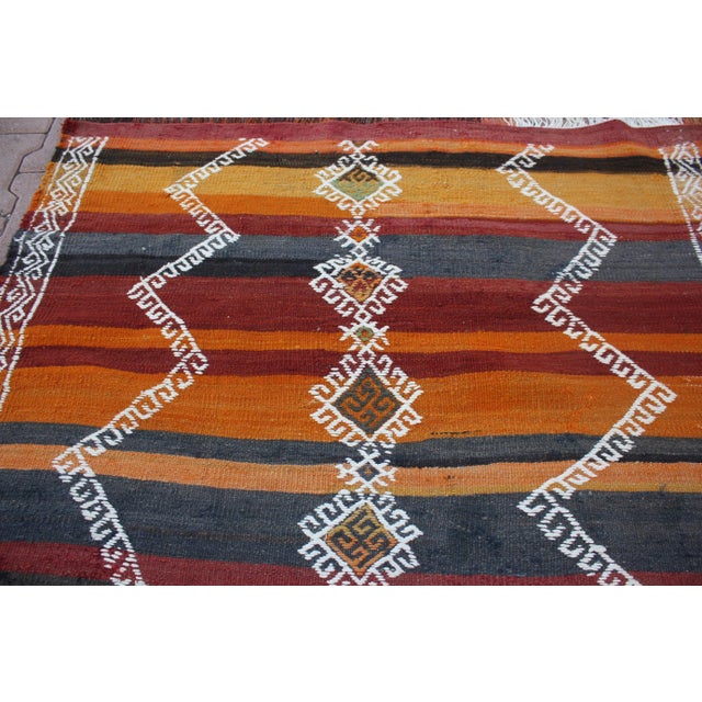 1960s Tribal Orange Striped Wool Handmade Kilim Rug For Sale - Image 11 of 13