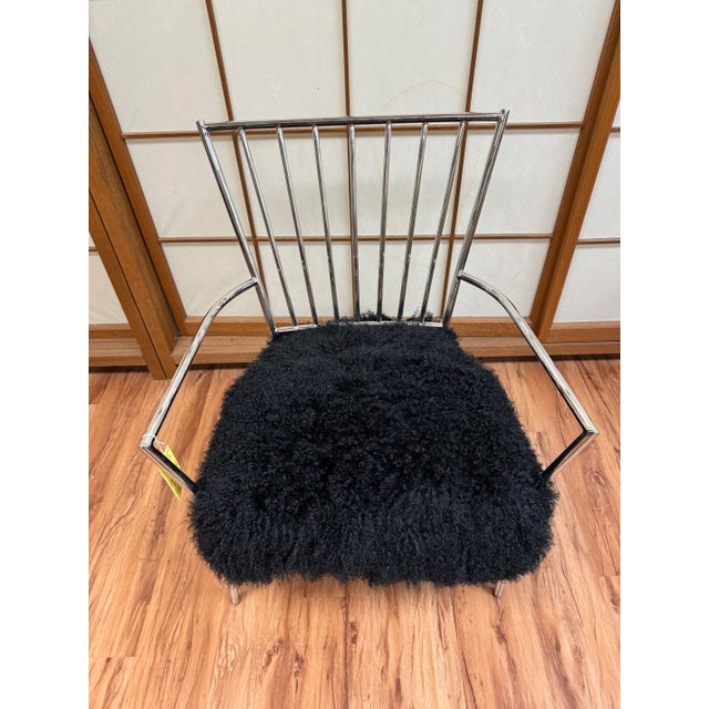 Art Deco Restoration Hardware Khan Tibetan Black Wool Chair For Sale - Image 3 of 10