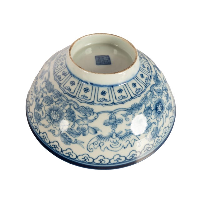 Antique Chinese 18thC Style Qianlong Qing Dynasty Blue White Porcelain Bowl 1880 For Sale - Image 9 of 11