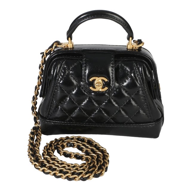 Black Quilted Shiny Lambskin Nano Cocodoc Clutch With Chain For Sale