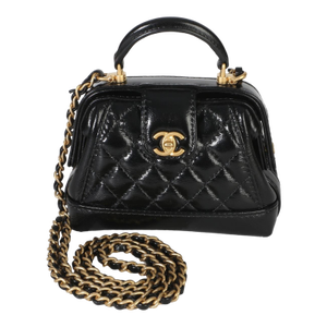 Black Quilted Shiny Lambskin Nano Cocodoc Clutch With Chain