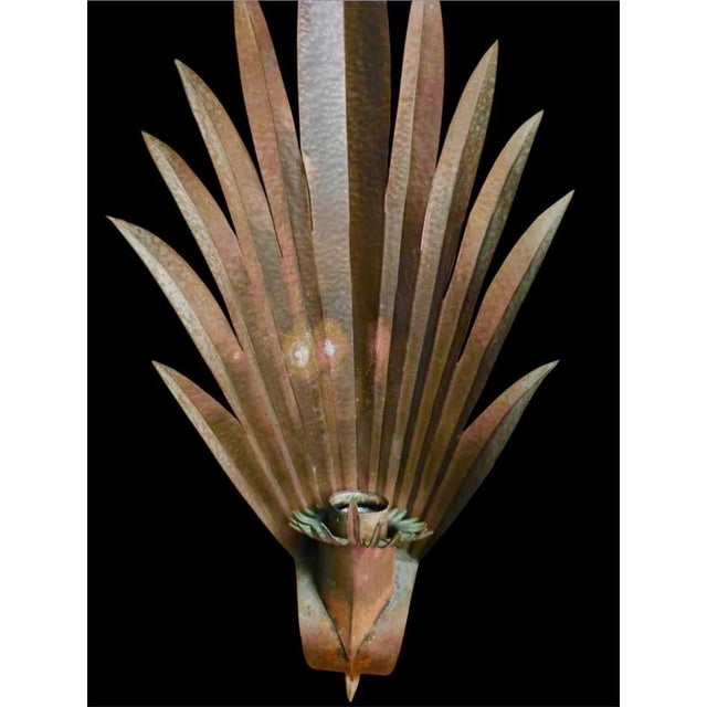 Art Deco French Palm Leaf Sconces in Hammered Copper, 1930, Set of 2 For Sale - Image 3 of 12