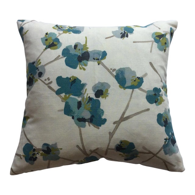 Calming Blue Flower Pillow For Sale