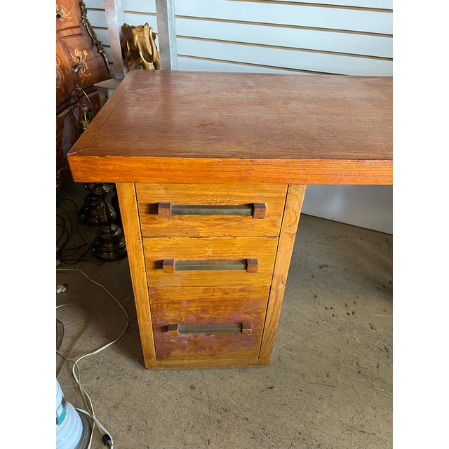 Mid 20th Century Mid Century Wood Desk With Lattice Leg For Sale - Image 5 of 6
