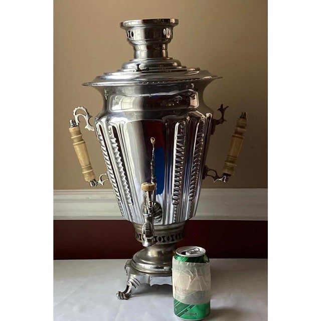 1900 - 1909 Antique Batachev of Tula Samovar | 1908 Dated | Silver-Tone Conical Form | Stamped | 21” Tall For Sale - Image 5 of 11