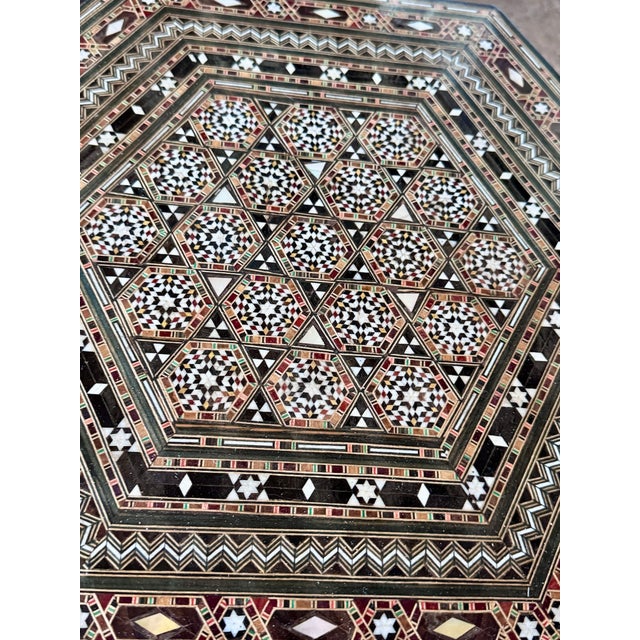 Wood Vintage Marquetry Wood Inlay & Mother-of-Pearl Hexagonal Side Table For Sale - Image 7 of 8