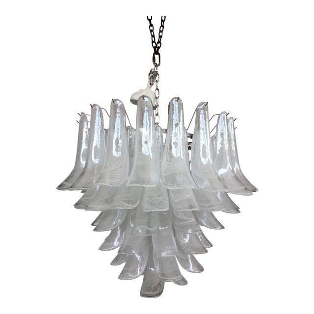 Mid-Century Modern Contemporary Murano Glass Chandelier Italian Sella Alabastro For Sale - Image 3 of 6