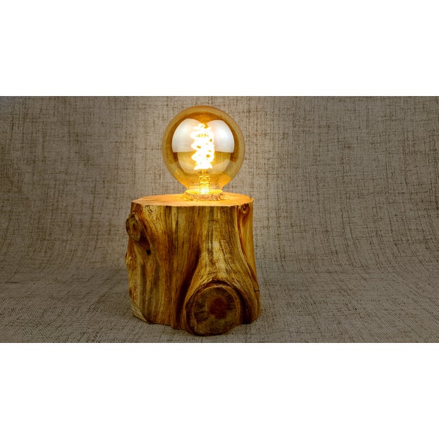 Contemporary Rustic Handmade Solid Reclaimed Natural Log Edison Filament Table Desk Lamp For Sale - Image 3 of 6