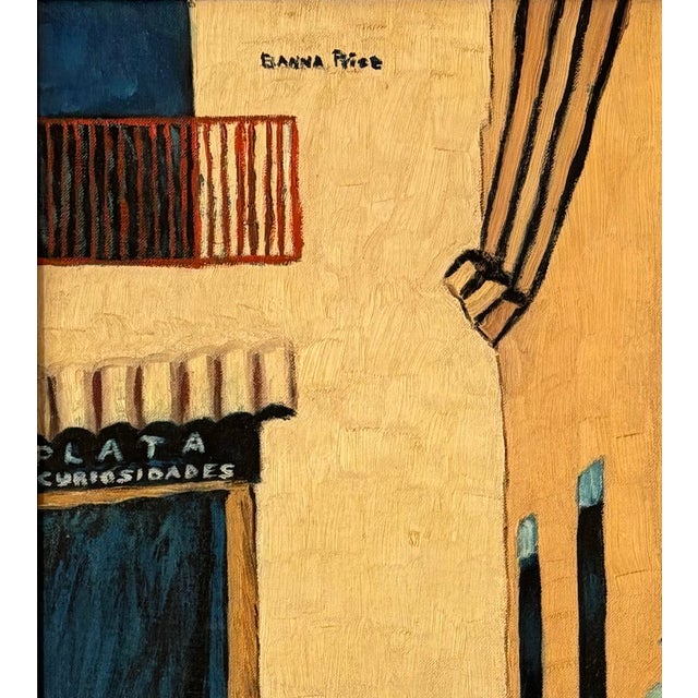 1970s Folk Art Mexican Painting of a Street Scene With Figures, Signed For Sale - Image 4 of 7