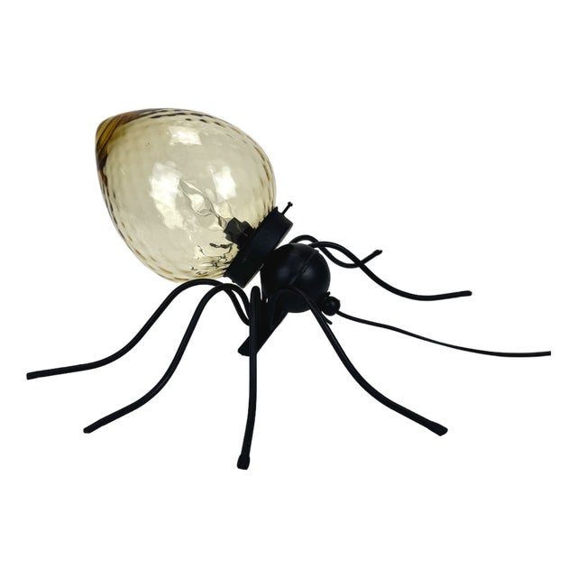 Iron and Murano Amber Glass Spider Wall Lamp, 1960s For Sale
