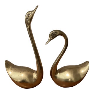 Pair of Mid 20th Century Brass Swans For Sale