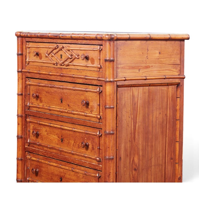 19th Century 19th Century French Faux Bamboo Semainier Commode–Seven-Drawer Pine Chest For Sale - Image 5 of 11