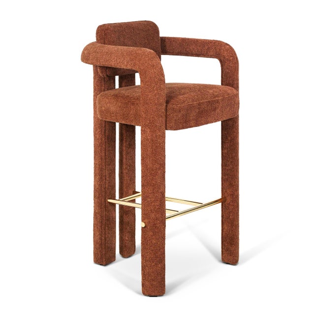 Double Arch Bar Stool in Orange Chenille from Insidherland For Sale - Image 10 of 10