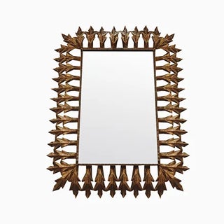 Large Mirror with Gold Metal Vegetable Motifs, 1950s For Sale