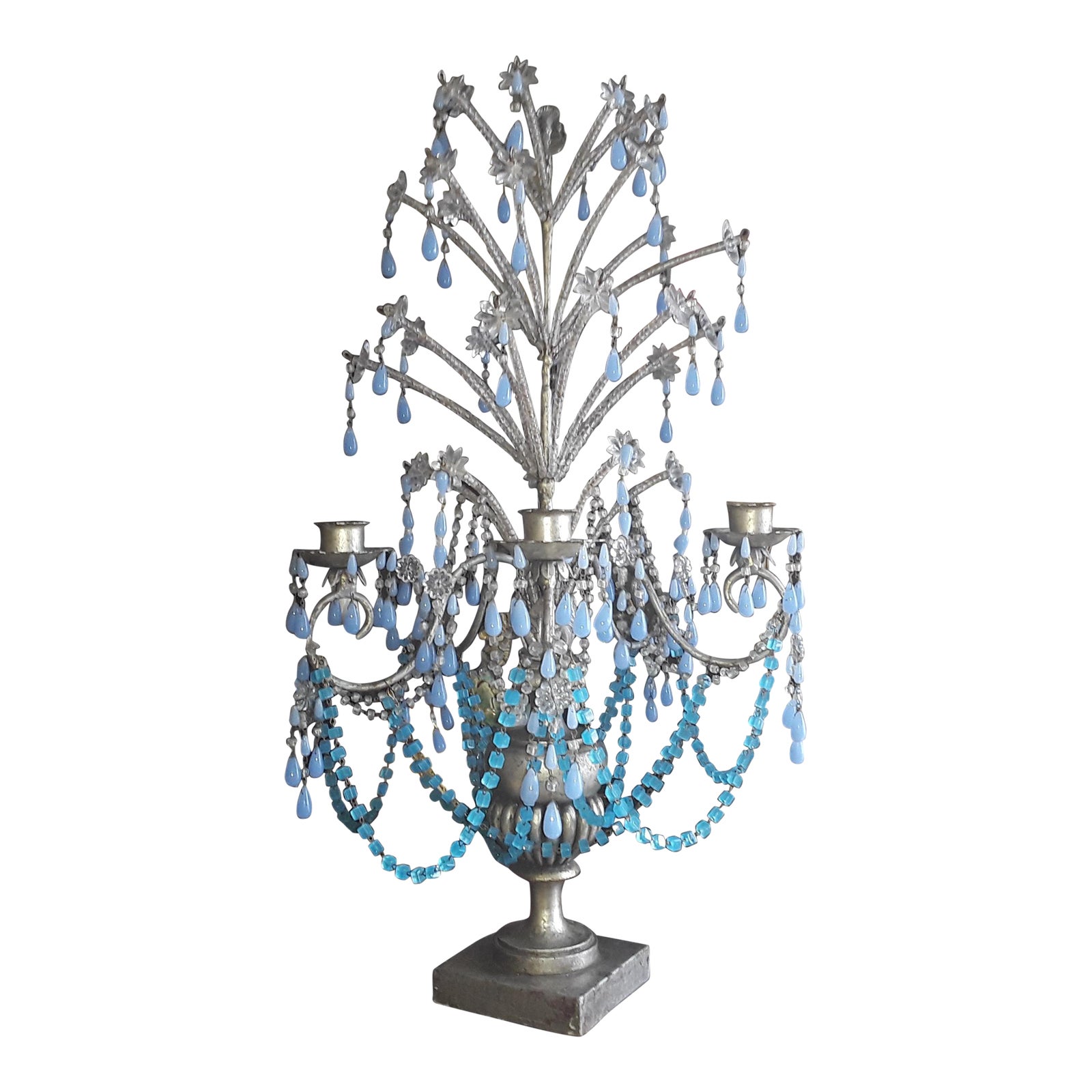 1940's Italian Hollywood Regency Silvered Wood Vase Full of Crystal