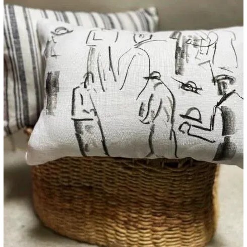 Figurative Two Rows of Gentlemen Linen Pillow For Sale - Image 3 of 5