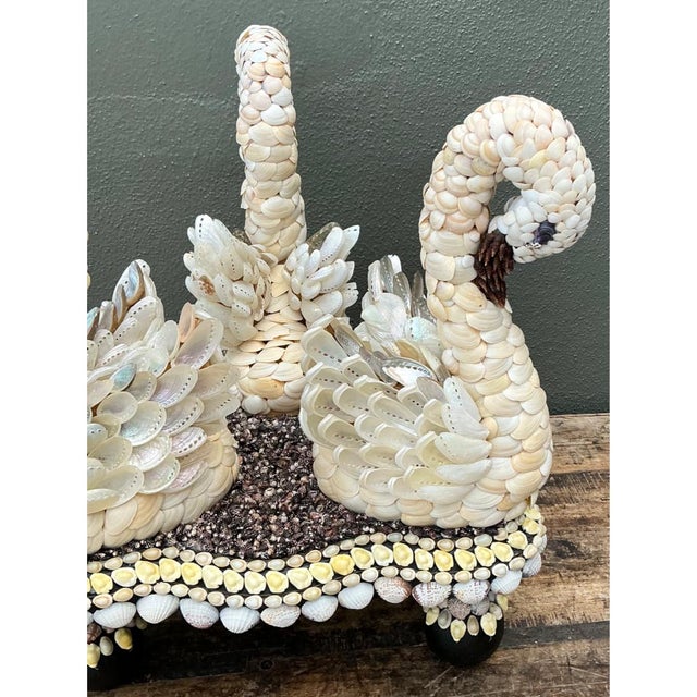 Cream Vintage Shell Encrusted Wood Swan Table For Sale - Image 8 of 13