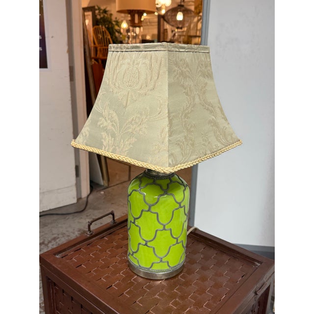 Traditional Anthropologie Lime Green Ceramic Filigree Table Lamp For Sale - Image 3 of 11