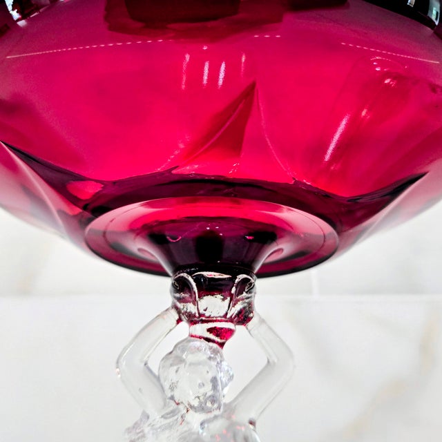 Red 1930s Cambridge Glass Carmen Red Nude Figural Stem Compotes, Pair For Sale - Image 8 of 11