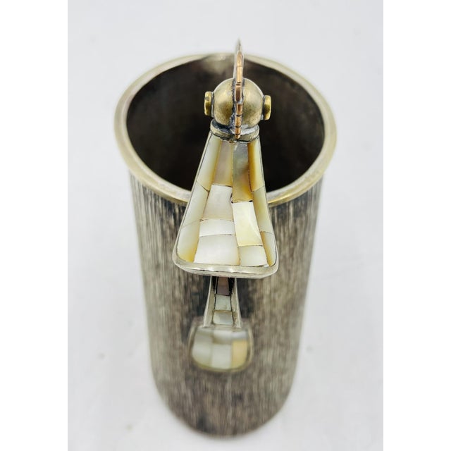 1960s Los Castillo Taxco Silver Plate Bird Handle Pitcher W/ Mother-of-Pearl For Sale - Image 11 of 18