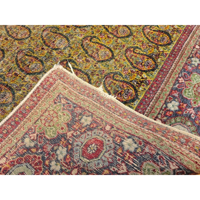 Persian Vintage Persian Tabriz Rug, Hand-Knotted Wool, Allover Paisley Pattern, Chartreuse & Red, 5x6 For Sale - Image 3 of 15