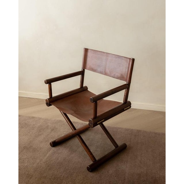 1980s Italian Modern Directors Chair in Wood & Leather, 1980s For Sale - Image 5 of 18