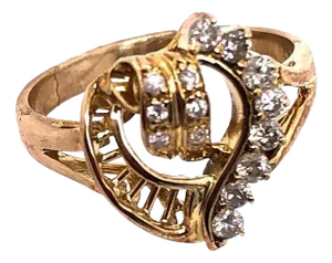 14 Karat Yellow Gold and Diamond Heart Ring