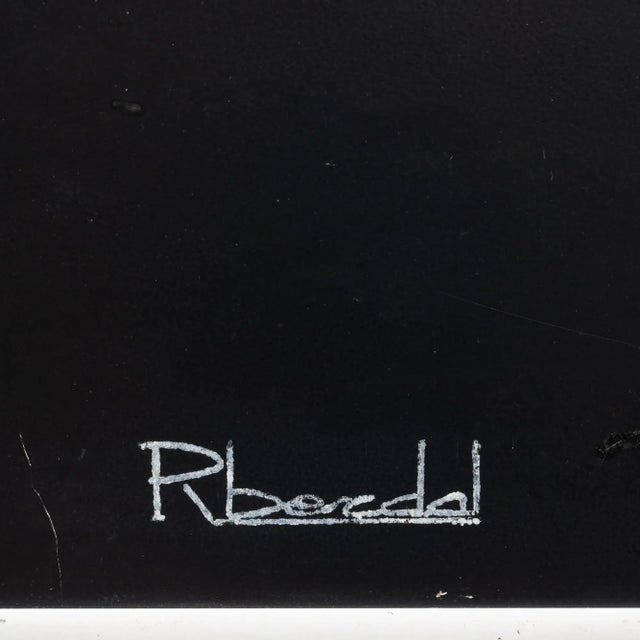 This 20th Century Belgian artwork by René Berdal, masterfully framed in a sleek metal frame, showcases a striking abstract...