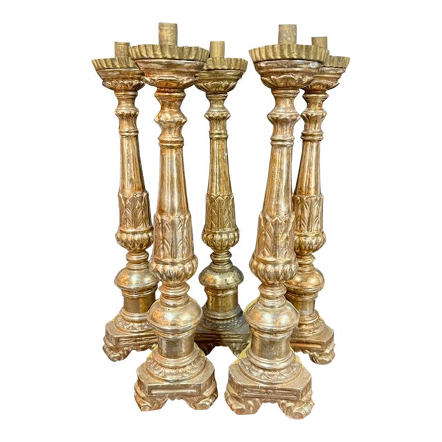 19th Century Italian Carved and Giltwood Altar Sticks For Sale