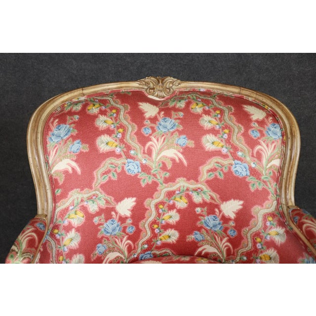 Gorgeous Pair of Paint Decorated Upholstered French Large Bergere Chairs For Sale - Image 9 of 13