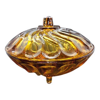 Vintage Amber Glass Nadir Figueiredo Swirl Lidded Candy Dish For Sale